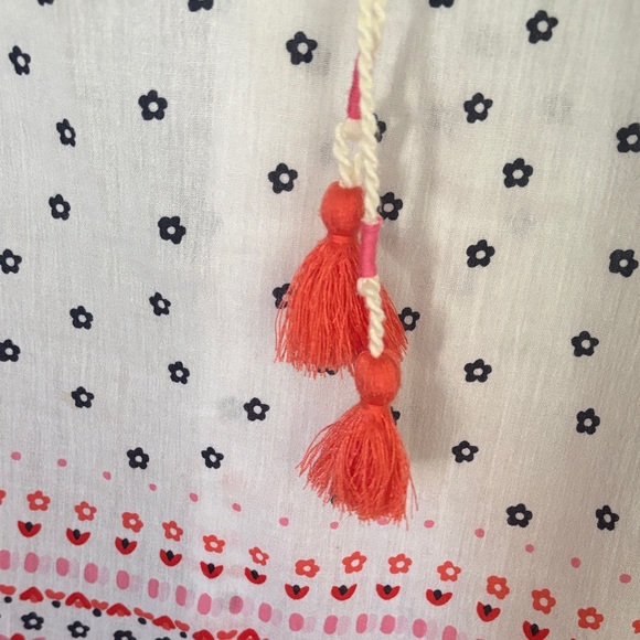 Boden Gauzy Tie Neck Cotton White and Pink Patterned Women's Top - Picture 4 of 6